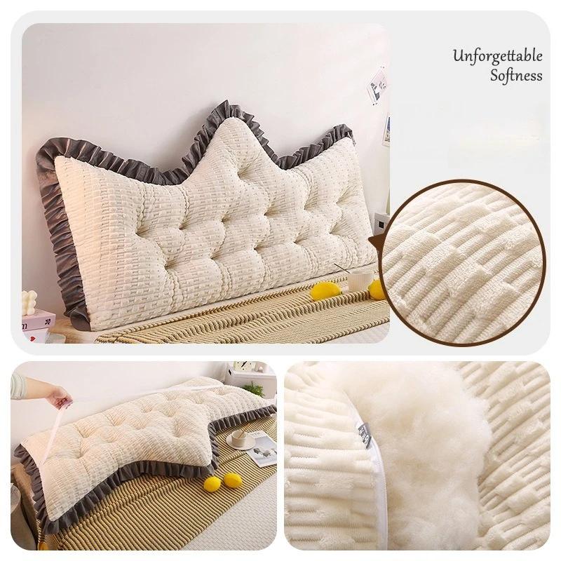 

2026 Princess Style Headboard Cushion Bamboo Velvet Crown Pillow Soft Reading Backrest for Bedroom Sofa Coussin Canapé Almofada 90x50x15cm білий