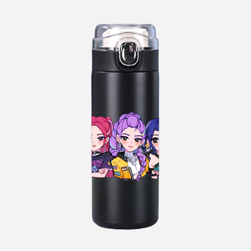 New Anime K-Pop Demon Hunters Printed 400Ml Water Bottle Thermos Cup Portable Stainless Steel Leak Proof Camping Water Cup Kid Gifts