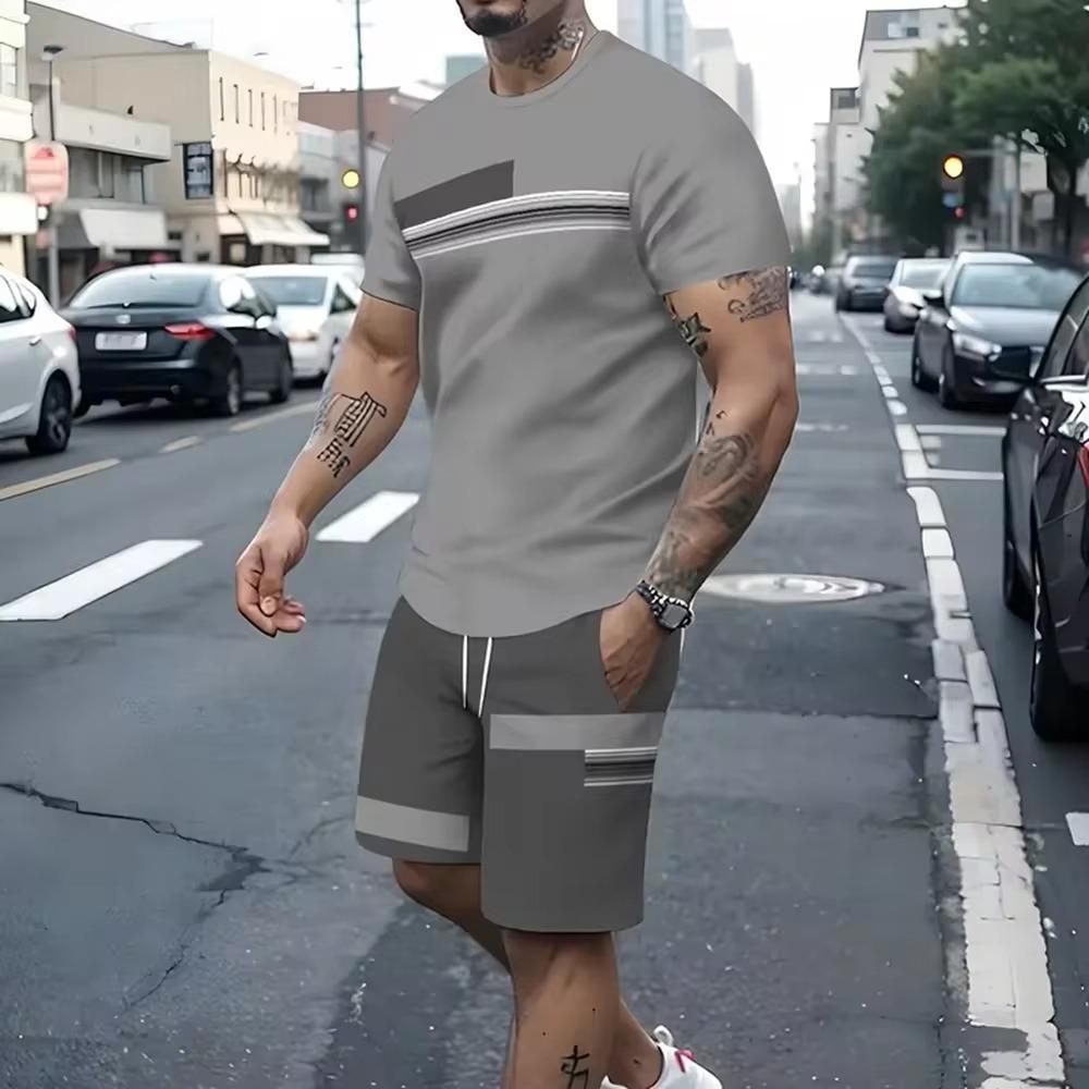 

2025 Summer New Two Piece Suit Men s Casual Pattern Printed Short Sleeve T-shirt and Sports Shorts Set Sports Set Fitness Lightw 6XL