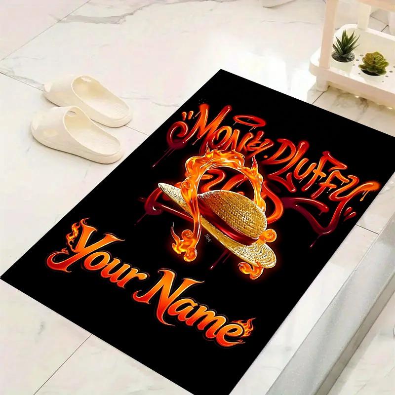 Custom 1Pc Straw Hat Adventure Theme Flannel Personalized Rug Non Slip Floor Mat Soft Carpet for Living Bedroom Office Home Decor Gift