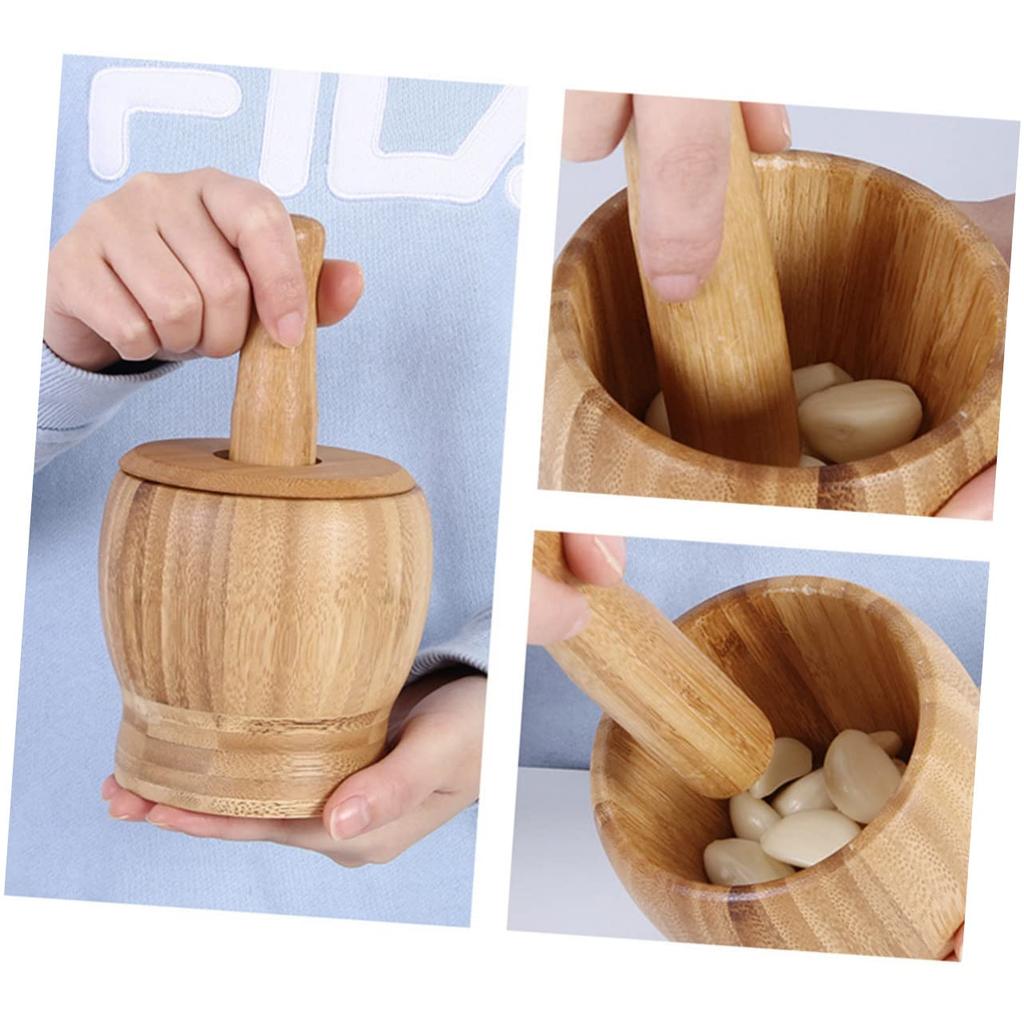 Wooden Mortar And Pestle Set Spice Pepper Crusher Garlic Herb Spice Mixing Grinding Crusher Bowl Restaurant Kitchen Tools