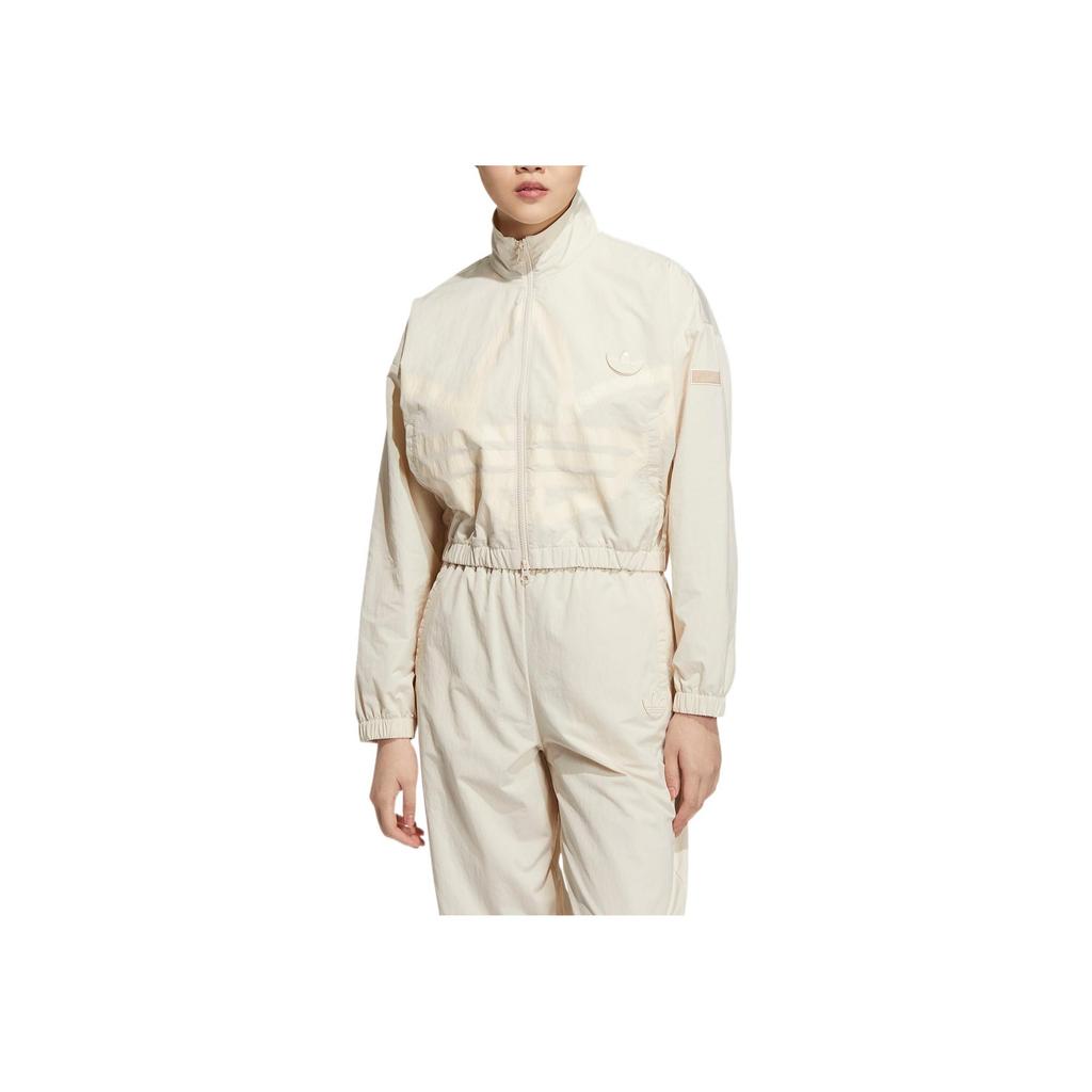 Adidas Originals Trefoil FW22 Einfarbig Logo-Patch Kordelzug Taille Stehkragen Sportjacke Damenjacke Off-White HS1938