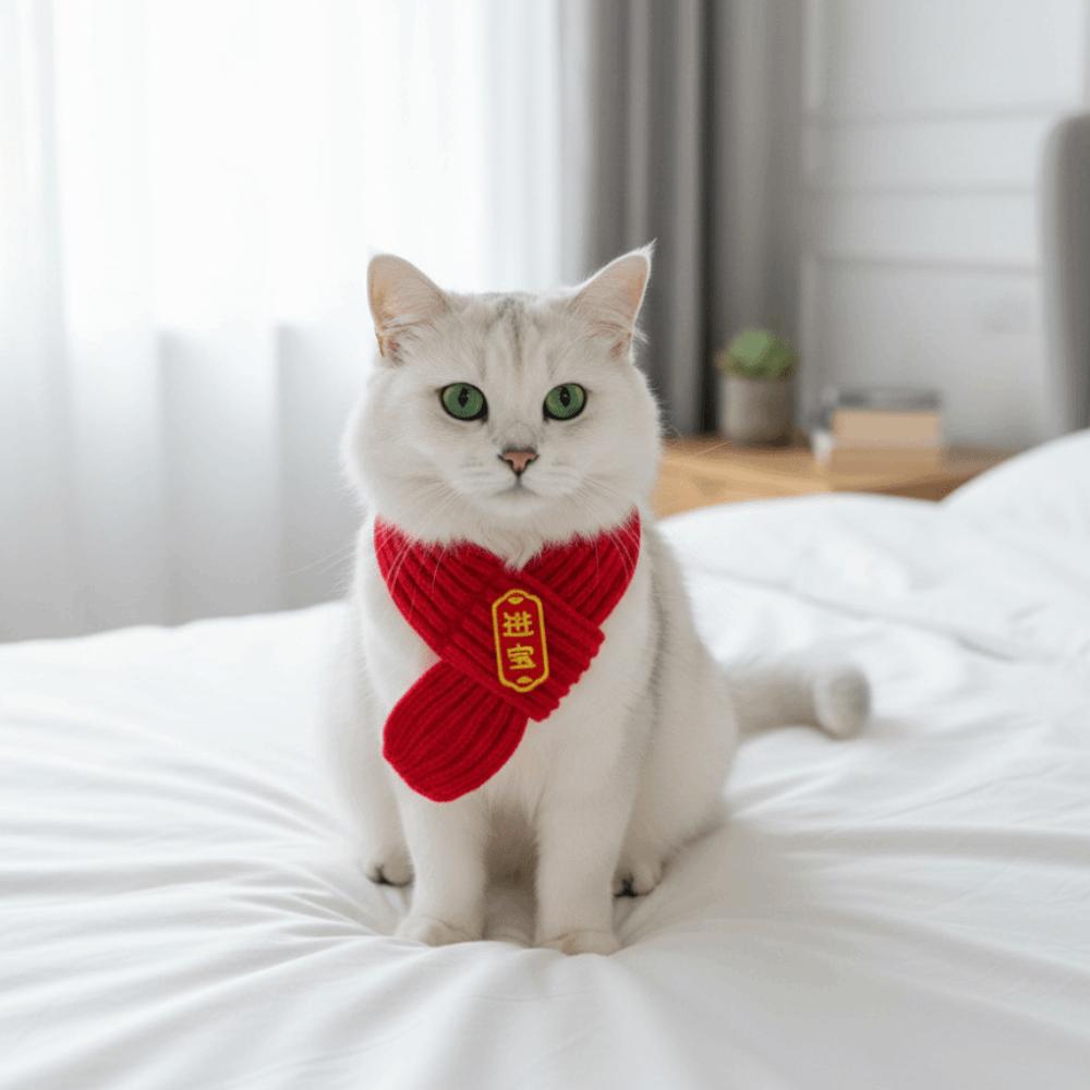 Festive Warm Cat Knitted Scarf Cute Blessing New Year Dog Scarf Red Color Pet Neck Scarf for Cats and Dogs