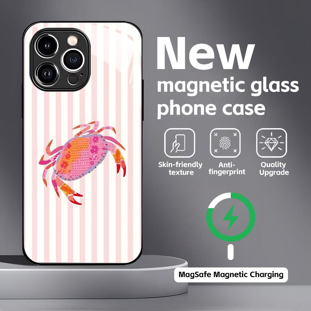 Marine life, crabs, lobsters  Phone Case For iPhone17 16 15 14 13 12 11 X XR XS 8 Plus Mini Pro Max Glass Magnetic Case