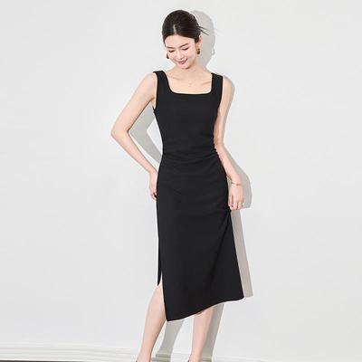 Französisches ärmelloses Kleid mit quadratischem Ausschnitt - Elegant, tailliert, langer Rock für Damen, Sommerstil