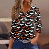 Women's T Shirt Halloween Print Button 3/4 Sleeve Daily Weekend Fashion Basic V- Neck Regular Top