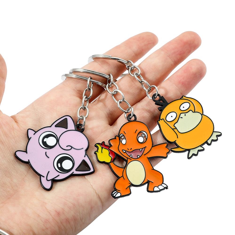 Kawaii Jigglypuff Pink Girl Keychains for Kids Cute Anime Pikachu Squirtle Psyduck Charmander Souvenirs Gift