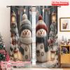 2pcs 2D Flat Printing Merry Christmas Popular Curtain Winter Wonderland Snowman Versatile 100% Polyester Without Electricity
