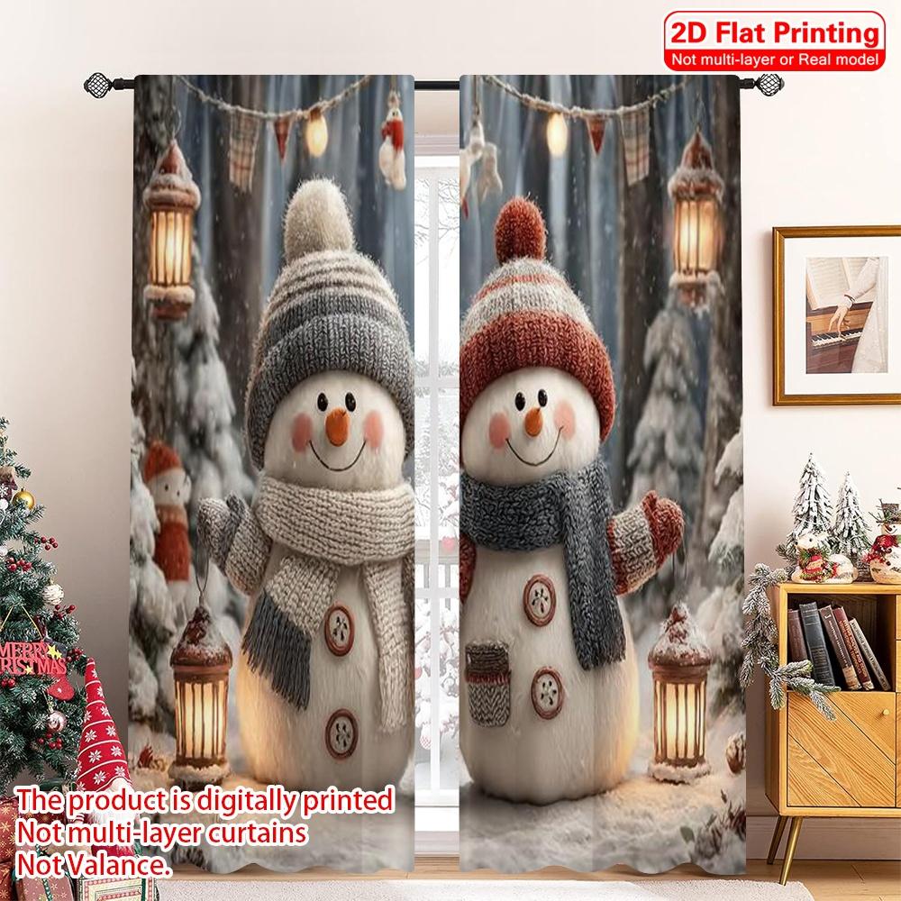 

2pcs 2D flat printing Merry Christmas Popular Curtain Winter Wonderland Snowman Versatile 100% Polyester Without Electricity 100*130 Rod Pocket 1pcs