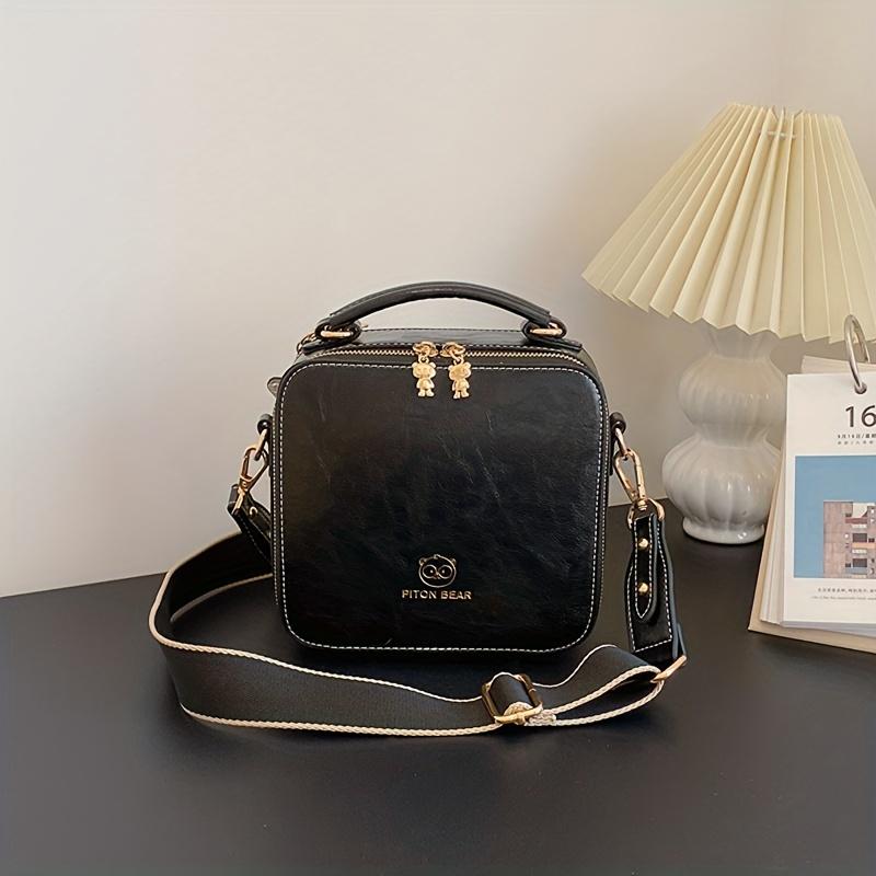 Mini Cute Bear Pattern Handbag, Cartoon Square Crossbody Bag, Multi Layer Shoulder Bag For Women
