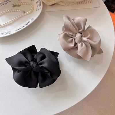 1pc Korean Style Elegant Fashion Versatile Black Bow Satin Hair Clip Temperament Hairpin for Women Back of Head Hair Accessory