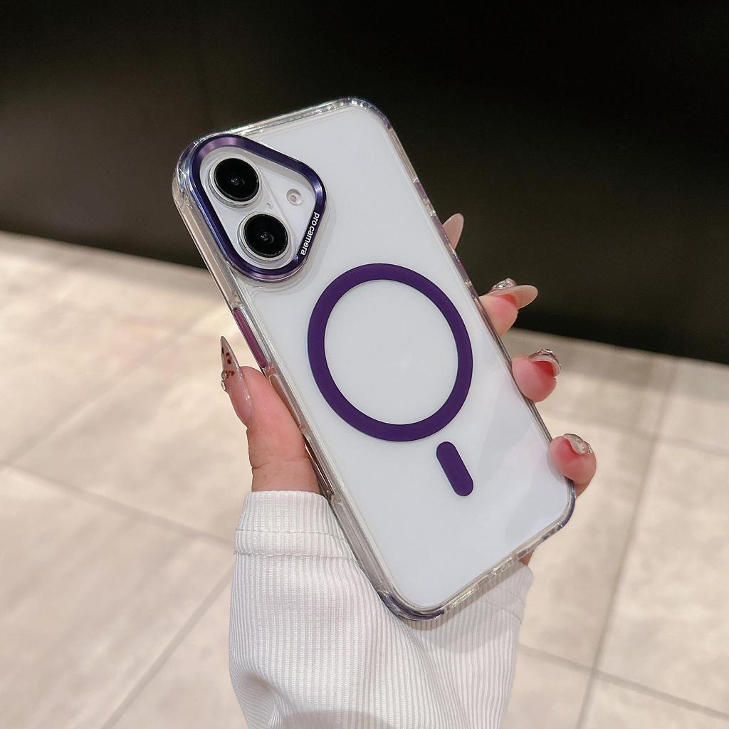 Crystal Color Magnetic Phone Case for Apple 17 Pro Max with Trendy Metal Lens Frame and Large Hole