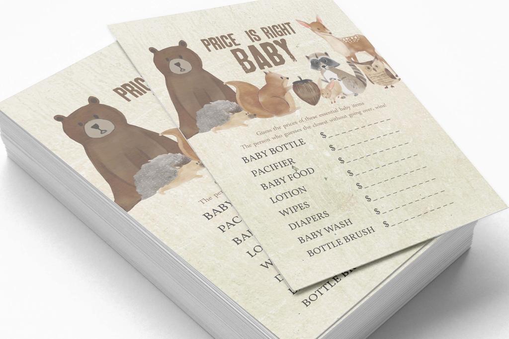 Inkdotpot If The Price Is Right Baby Shower Game Card Of 50 Gender Neutral Jungle Animals Baby Shower Party