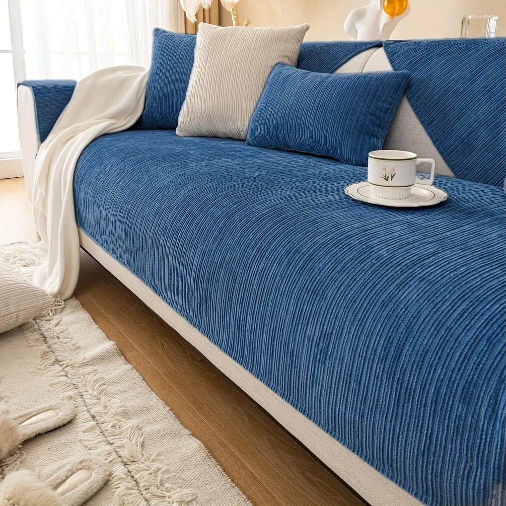 Simplized Solid Thick Non-Slip Chenille Sofa Cushion Cover, Geometric Line Design Universal Sofa Cushion Cover Four Seasons