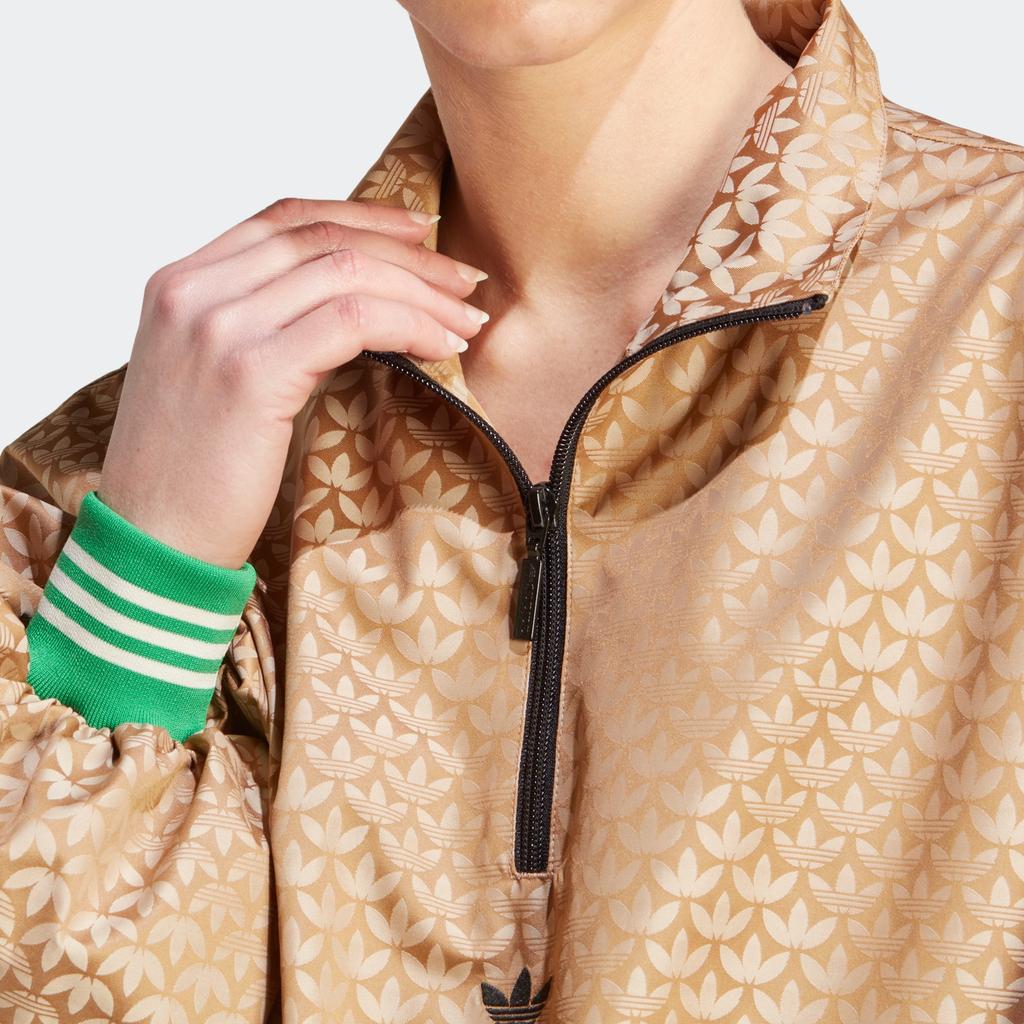 Adidas Originals Adicolor 70S Half-Zip Monogram Logo Printed Sports Jacket Women Jackets Brown IK7883
