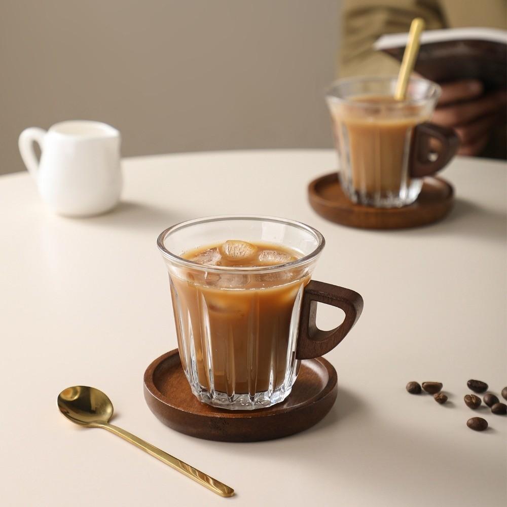 Wooden Plate Espresso Latte Cup Heat-resistant Glass Coffee Cup Milk Tea Cup  Tea Ceremony