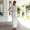 Women Solid Color Turn Back Short Sleeve Round Neck Irregular Dress Minimalist Elegant Slim