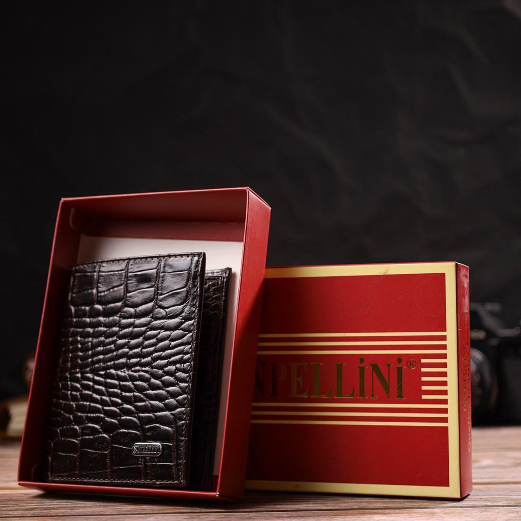 Kompaktní pánská peněženka z pravé kůže s ražbou krokodýlí kůže CANPELLINI 21871 Hnědá