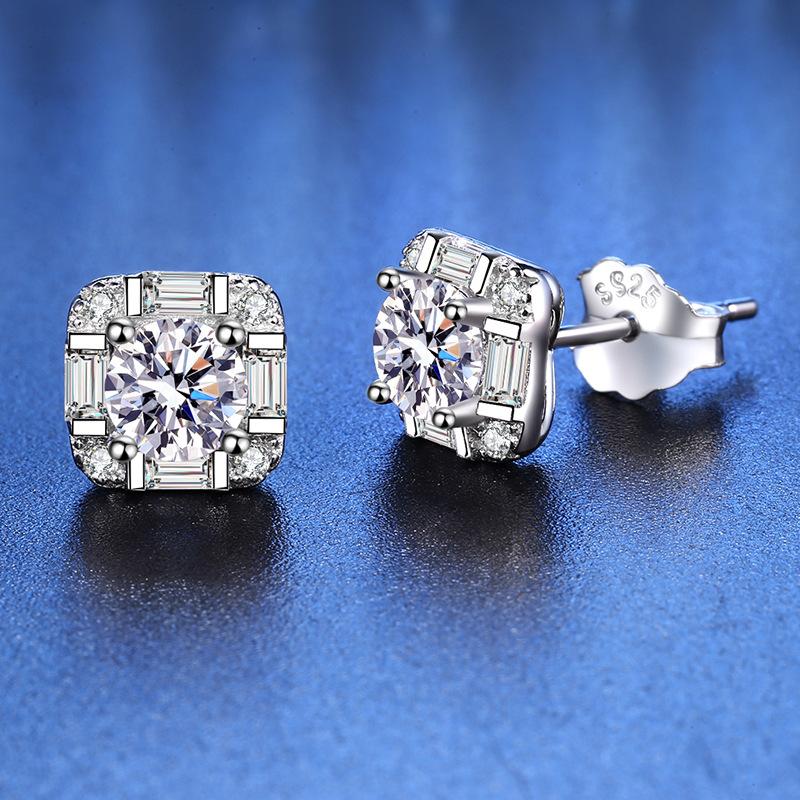 5mm S925 Silver Geometric Square Stud Earrings Mini Elegant Fashion Moissanite Earrings D VVS1 Delicate Jewelry