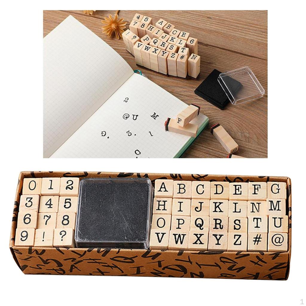 40 Pcs Alphabet Stamps Set, Wooden Rubber Letter Number for DIY Scrapbook, and