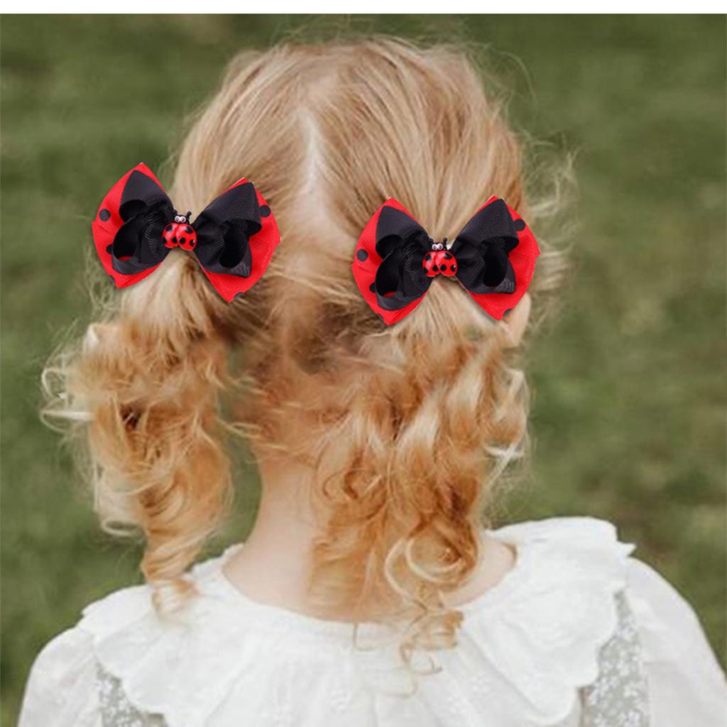 Creative Children's Hair Accessories Cartoon Ladybug Designs Double Bows Clips Headwear for Everyday Wear and Parties