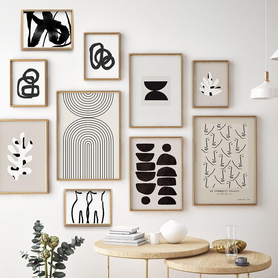 Nástěnná malba na plátně Čárová malba Obličej Tělo Černá Bílá Blok Abstraktní severské plakáty a tisky Nástěnné obrazy pro výzdobu obývacího pokoje