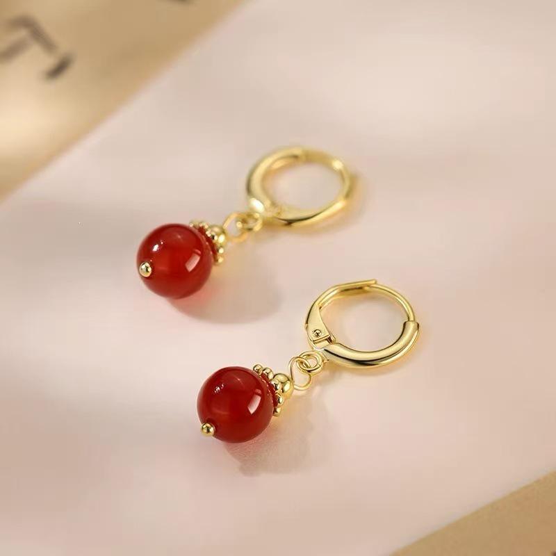 925 Sterling Silver Red Agate Stud Earrings - Luxury Chinese New Year 2025 Year of the Snake Jewelry for Women