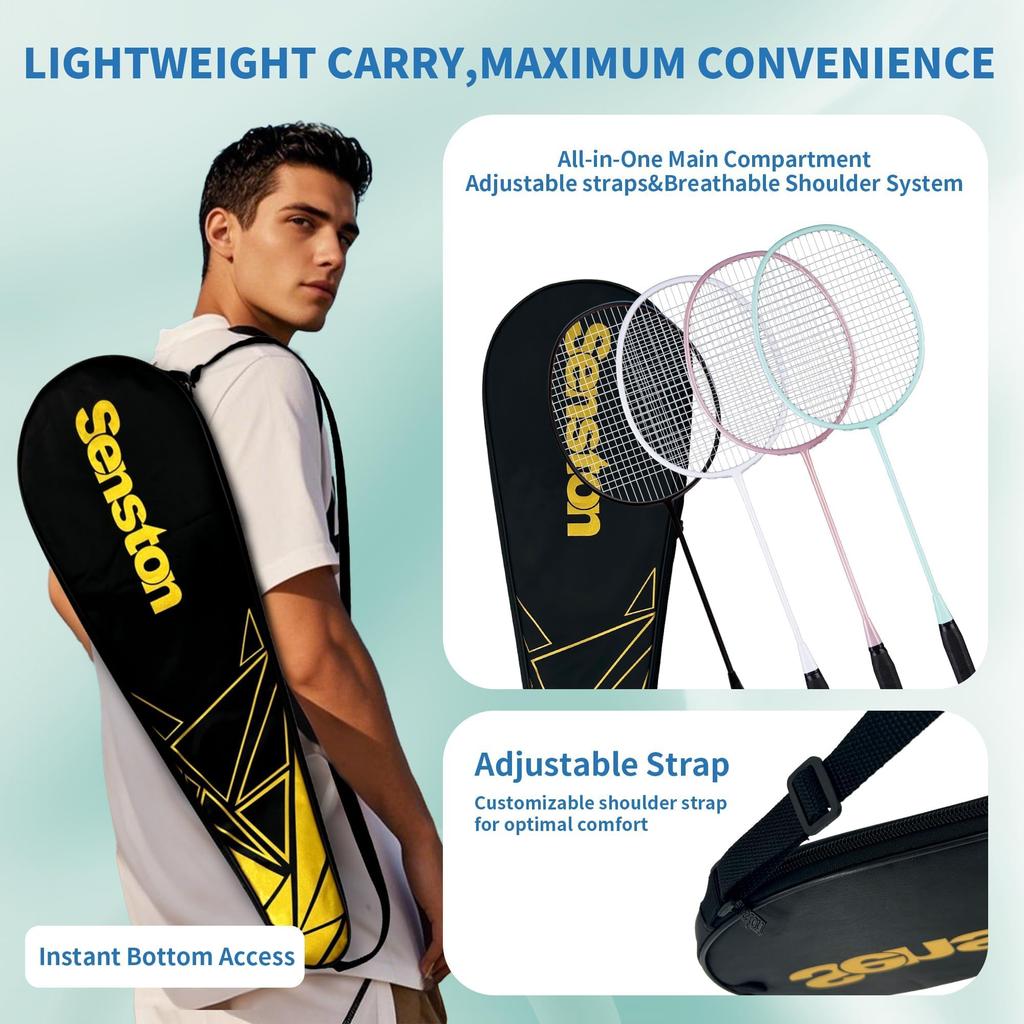 Senston Badminton 4 Badminton 1 Badminton 6 Nylon Geeignet für Familie und Freunde Set Schläger, Tasche, Federbälle,