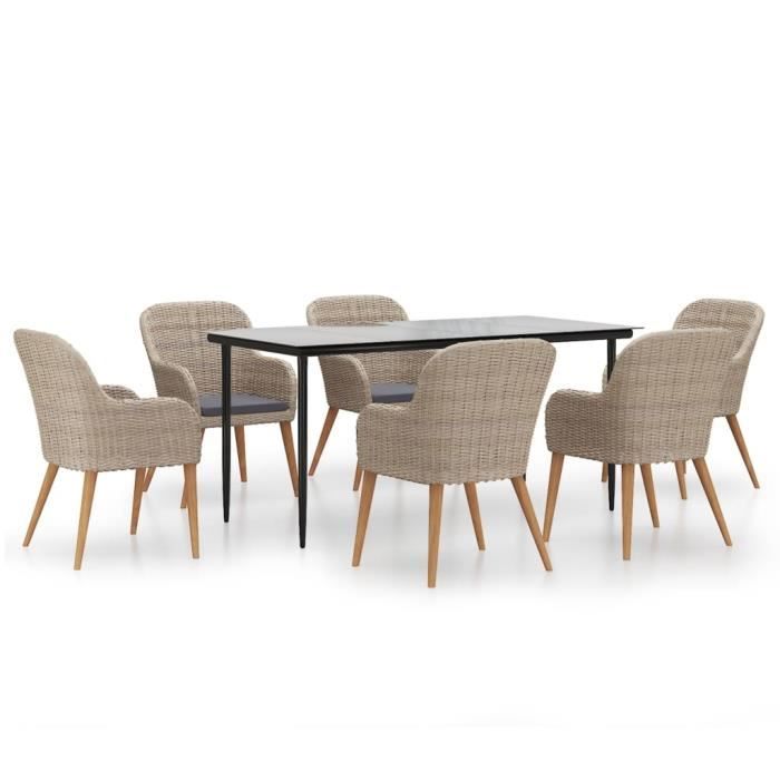 3156731 vidaXL Garden Dining Furniture and Cushions 7 Pcs Brown
