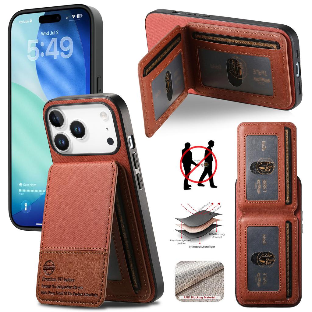 For iPhone 17 Pro Case Cloth Texture Leather+PC+TPU RFID Blocking Phone Cover with Card Holder