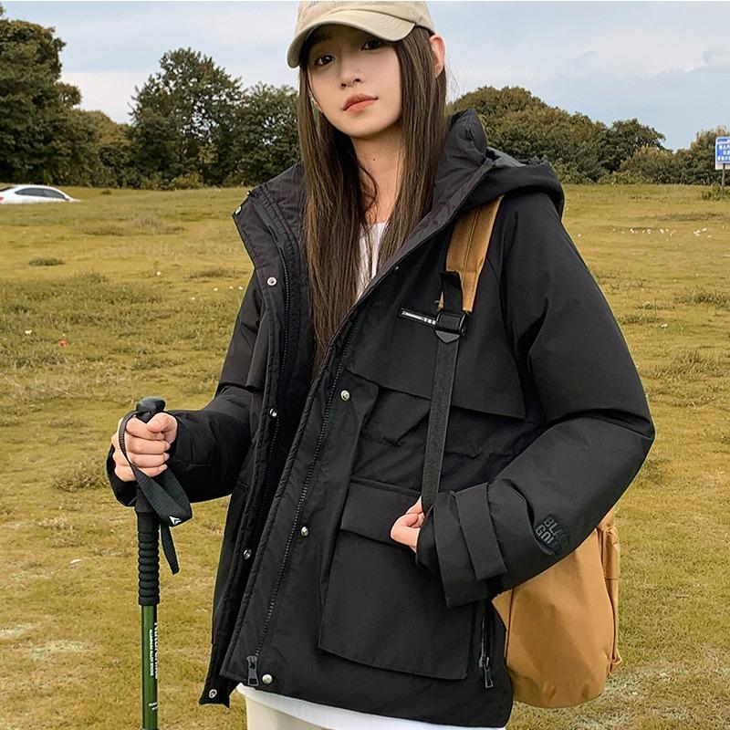 New hooded cotton clothes women's winter thickened warm outdoor tooling loose big pocket jacket