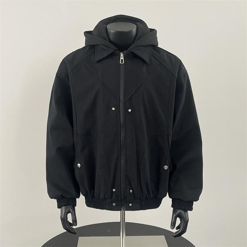 

Spring and autumn American deconstruction style fake two-piece coat men and women high sense ruffian handsome niche tooling couple versatile jacket 2XL чёрный