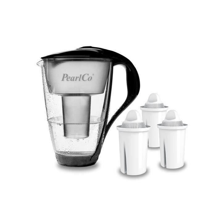 Skleněný vodní filtr PearlCo (noir) se 3 klasickými filtračními vložkami (kompatibilní s Brita Classic)
