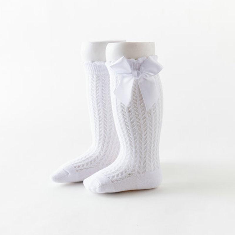 

0-2Year Baby Girl Mesh Long Socks Summer Bowknot Stockings Thin Breathable Newborn Knee High Sock Kids Mosquito Proof Calf Sock Fit 1-2Years