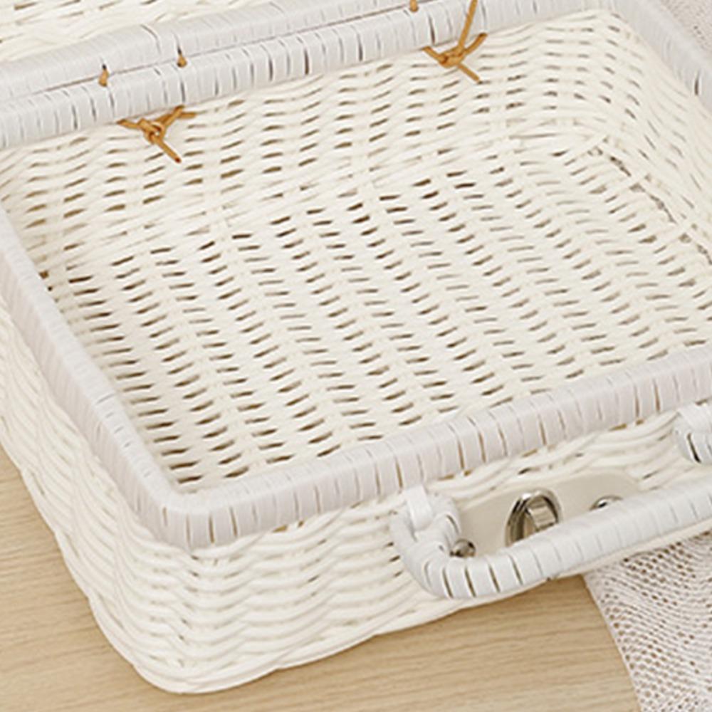 With Ring Shaped Handle Woven Picnic Box Handwoven Rattan Storage Box  Wedding Party