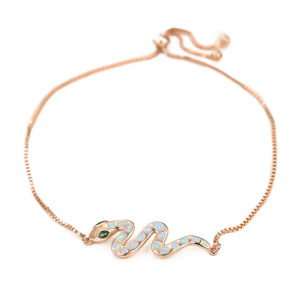 Rose Gold Blue White Green Eyed Snake Drawstring Womens Versatile Bracelet