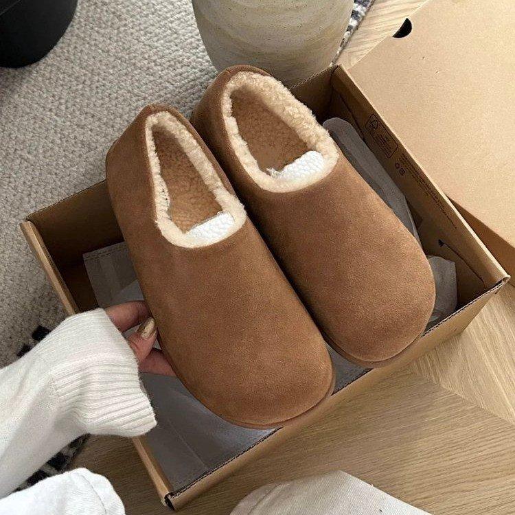 

[Youshilai] Ретро лоферы из бархата с круглым носком женские 2025 зима новые мягкая подошва повседневные универсальные на одной педали 40 малиновый