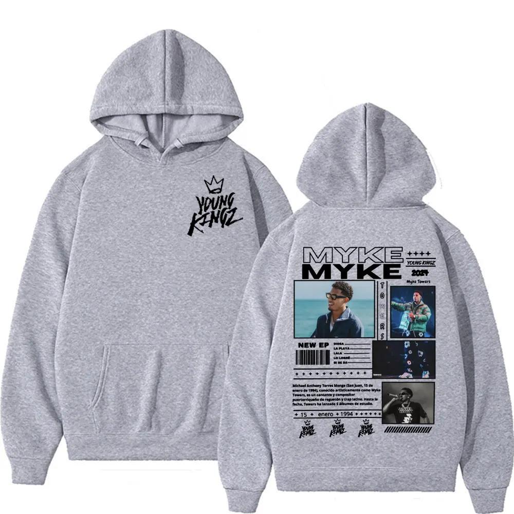 Rapper Myke Towers Men Plus Size Hoodie Hip Hop Rock Street Outdoor Casual Pop Long Sleeve Y2K Warm Fall Sweatshirt Clothing