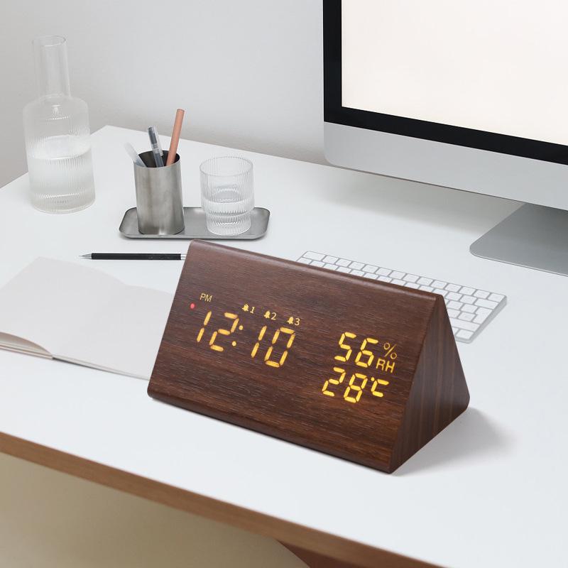 Japanese LED Wooden Smart Radio-Controlled Clock with Temperature and Humidity Display
