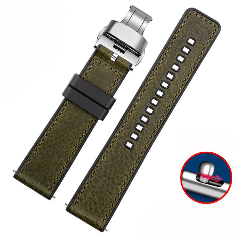 Vintage Italian Leather Watch Band For Seiko Tudor Casio Waterproof Silicone Rubber Bottom Chain Strap Bracelet 20mm  22mm 24mm