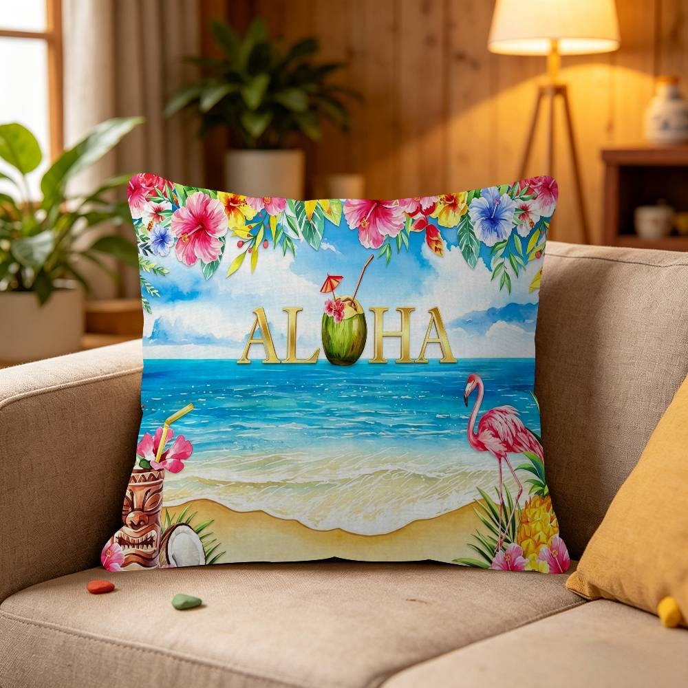 Summer Hawaii Beach Tropical Flowers Aloha Luau Sea Cushion Cover Polyester Sofa Cushions Throw Pillows Home Decor Pillowcover