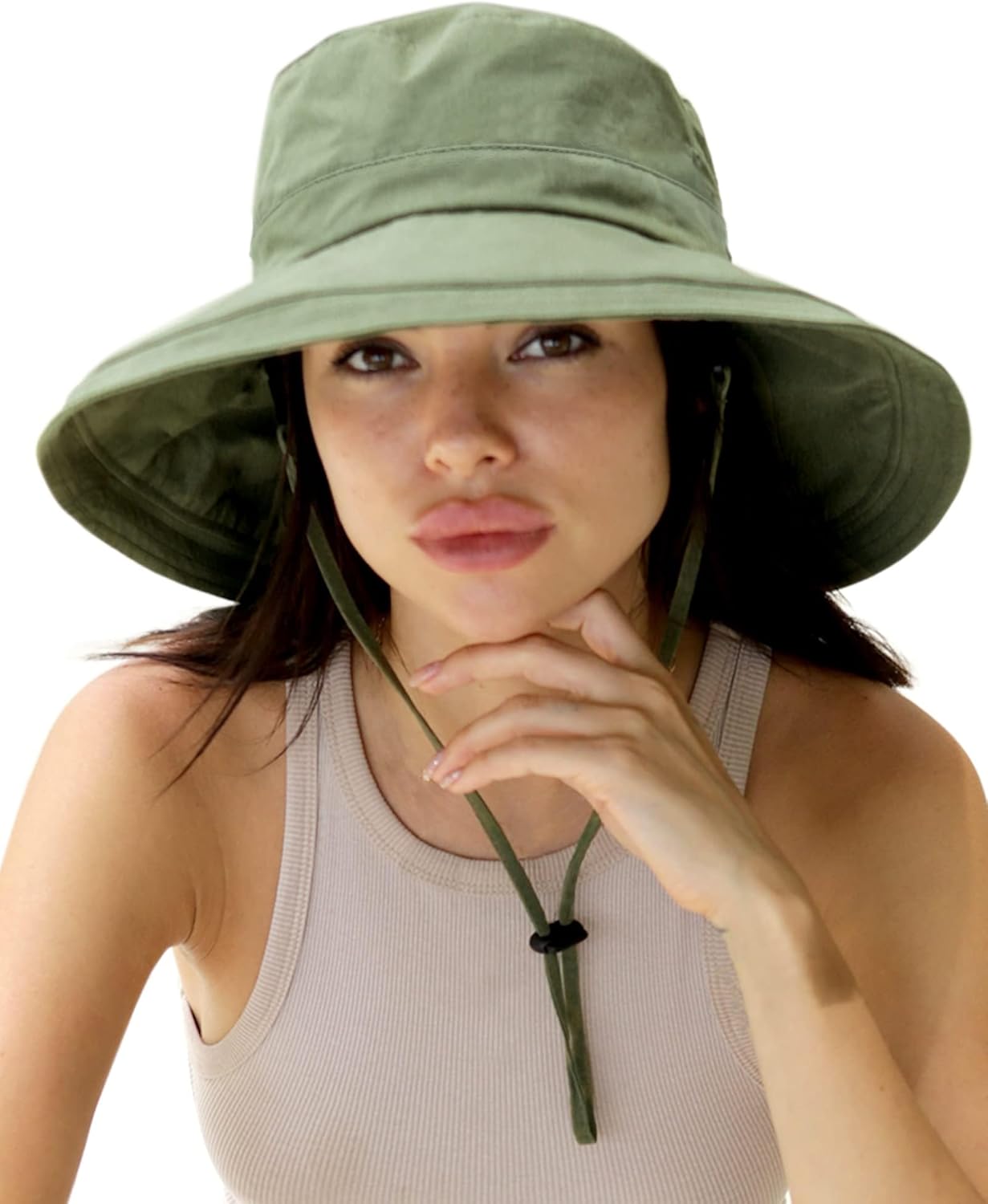 Zealous Sole Women's Wide Brim Sun Hat, Cotton Breathable Gardening Beach Hat With Ponytail Hole, Fold-Up Brim Cm