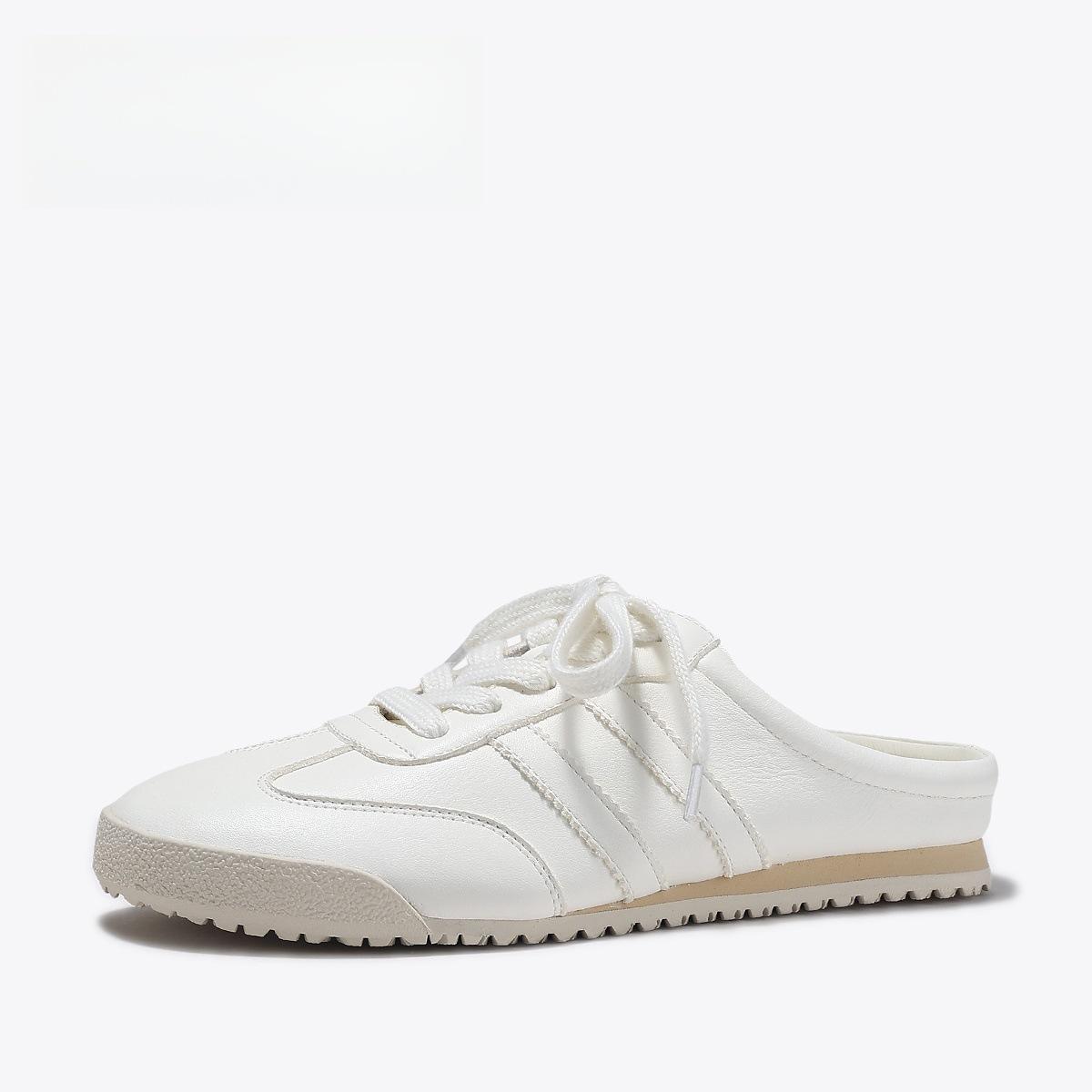 

Soft leather version~ inner height increase 4cm bag head half slippers women wear one pedal versatile casual no heel small white board shoes 40 білий