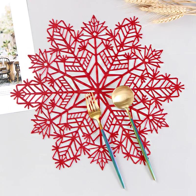 1-20PCS Christmas Snowflake Placemats and Table Runner Decorative Heat Resistant Tableware Mats Dining Room Holiday Party Decor
