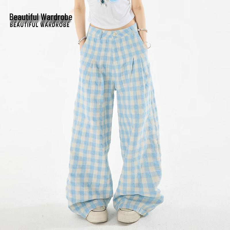 Beautiful Wardrobe Women s High-Waist Plaid Wide-Leg Pants XS