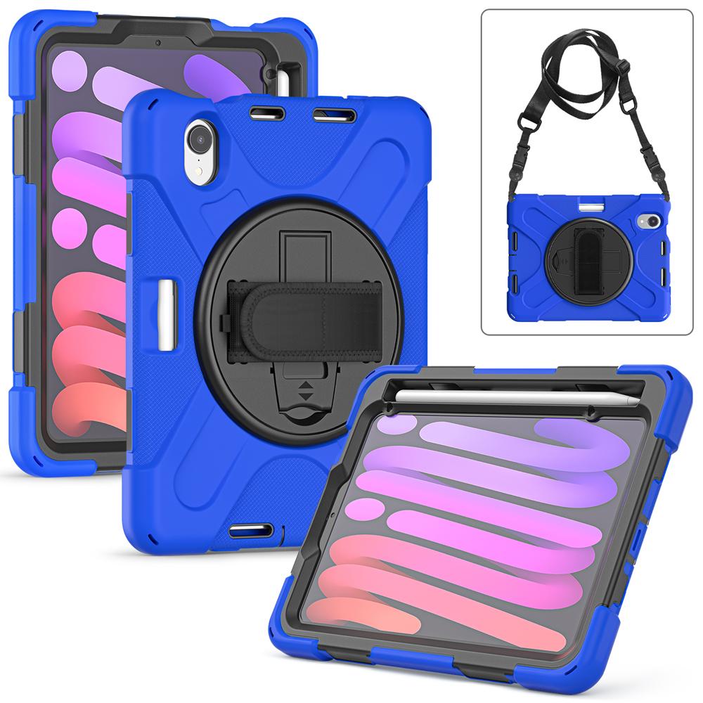 Shockproof Tablet Cases for 8.3'' IPad Mini (A17 Pro) 7/6 6th/7th 2024/2021 Case Cover Rotate Hand Strap PC Stand Silicone Shell