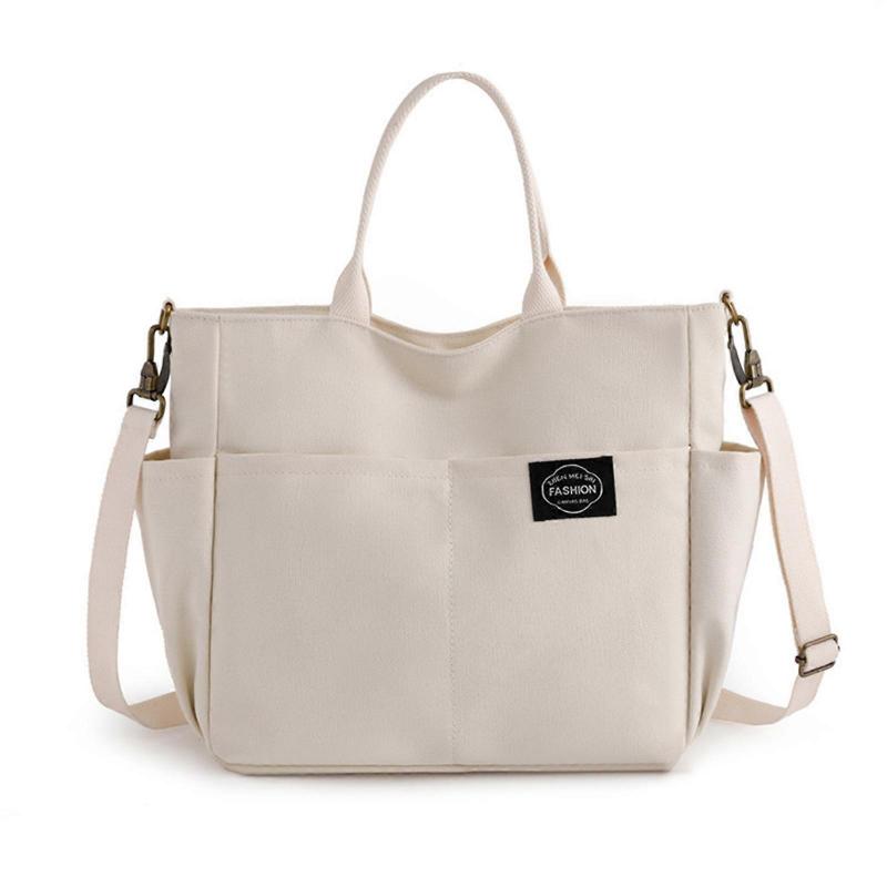 Reusable Canvas Shopping Bag Fashionable and Practical Tote Shoulder Bags for Everyday Errands  White