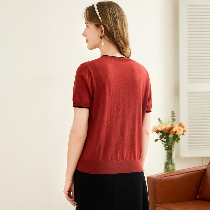 TUHUANG Women's Bowknot Color-Block V-Neck Knit Top