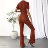 Women's Crew Neck Two Piece Knitting Set Short Sleeve Sweater Top Wide Leg Pants Lounge Sets Ribbed Knitted Casual Outfit for Spring Autumn