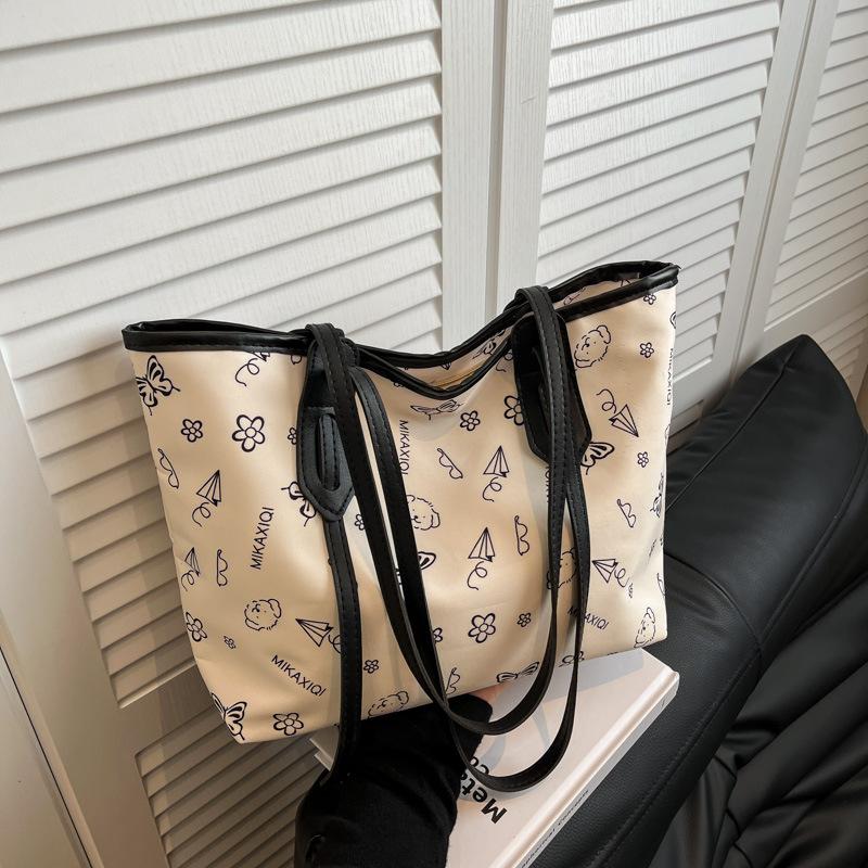 

Сумка большой вместимости женская весна-лето 2025 новая универсальная повседневная с принтом на плечо для покупок рабочая сумка-тоут